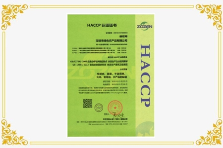 HACCP 認證證書